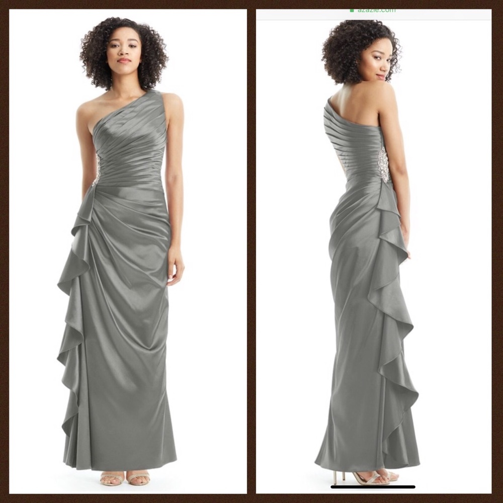 Steel Gray, Azazie bridesmaid dress.